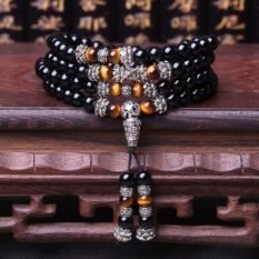Pembukaan Obsidian Manik-manik Gelang Tali Multi-turn 108 Transporterswith Tiger Eye Evil Model Pria dan Wanita Crystal Bracelet- Collection 2-Intl