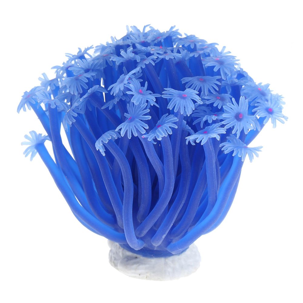 Opoopv Laut Buatan Anemone Karang Tanaman untuk Dekorasi Akuarium Aman Silicone Ornamen, Biru-Intl