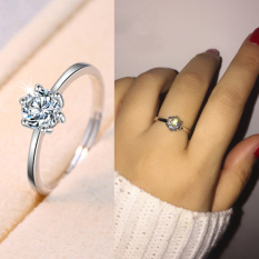Perak Murni Cincin Perempuan Jepang Korea Orang Trendi Murid Bagian Buka Tutup Cincin Cincin Minimalis CLASSIC Netral Enam Cakar Miniatur Cincin Berlian