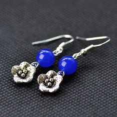 Oriental Style 242b Retro Asli Batu Akik Biru Perak Anting
