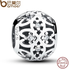 Asli Manik Sesuai Pesona Gelang 925 Sterling Perak Kisi Yang Rumit Openwork Bola dengan Bening CZ Perhiasan DIY PAS060-Internasional