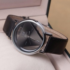 Ormano Triangle Hollow Quartz Jam Tangan Pria Wanita Unisex YQ007 Tali Kulit Leather Strap Korea Men Women Fashion Accessories Feminim Casual Tali Kulit Trendy Model Baru Modern Keren Unik Awet Analog Wristwatch Wrist Watch Penunjuk Waktu Nyaman - Hitam