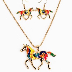 Oscar Toko Modis Unicorn Minyak Menetes Pelangi Horse Kalung Anting-Anting Set Wanita-Internasional