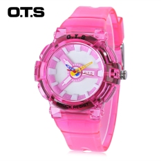 OTS T1166L Jam Kuarsa untuk Anak 50 M Tahan Air Pita Plastik Jam Tangan Olahraga (Merah Muda)