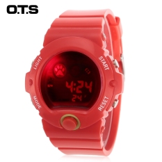 OTS T7003G Anak LED Jam Digital Hari Tanggal Tampilan 5ATM Olahraga Penghitung Waktu Jam Tangan (Merah)-Intl