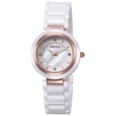 Ouhofus WEIQIN Ladies Watches Top Brand Luxury Putih Pink Keramik Menonton Busana Wanita Gaun Watches Ladies QUARTZ Clock Arloji (rose GoldWhite)