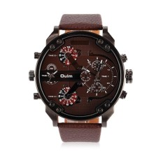 OULM Big Dial 2 Time Zone Mens Military Quartz Sport LeatherWristWatch(Not Specified)(OVERSEAS) - intl