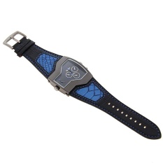 OULM Pria Militer Oversize Multi Zona Waktu 2 Dials Kulit Analog Sports Wrist Watch HP1220B Biru Band Blue Face- INTL