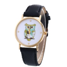 Owl Pola Kulit Band Analog QUARTZ Vogue Wrist Watches BK-Intl