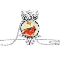 Owl Liontin Kalung Perhiasan Vintage Terbaru Kaca Cabochon Kalung Perak