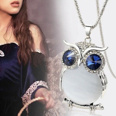 Owl Rhinestone Kristal Pendant Kalung + 1x Pcs Free Stud Earring-Intl