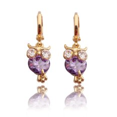 Sepasang 18 K Gold Owl Berlapis Bentuk Ungu Zirkon Bertatahkan Telinga Anting Stud