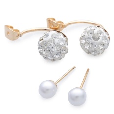 Sepasang Trendy Round Rhinestone Stud Earrings untuk Wanita (Emas)-Intl