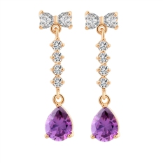 Sepasang Wanita WANITA DROP Berbentuk Telinga Berlapis Emas Liontin Earrings (Ungu)