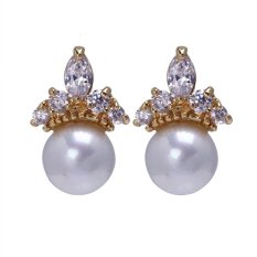 Sepasang Wanita Girls Pearl Gaya Telinga Berlapis Emas Liontin Earrings (Putih)