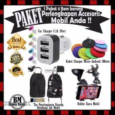 Paket Perlengkapan Accesories Mobil Anda - Casan Mobil 5.1A 3Port & Kabel Charger 3Meter - Holder Mobil Kaca Mobil & Tas Penyimpanan Belakang Jok Mobil