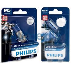Paket Philips BlueVision H6 M5 35W 3700K Kaki3 dan Blue Vision White Light T10 W5W - Lampu Motor