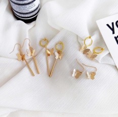 Anting Panjang Tongkat Tongkat Lurus Tiga Dimensi Anting Jepit Tanpa Tindik