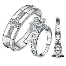 Menara Eiffel Paris Perhiasan Pria Wanita Perak Putih Safir Hadiah Sekitar Cincin Pasangan
