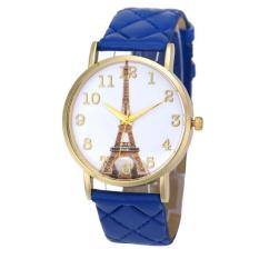 Paris Menara Eiffel Bahan Kulit Imitasi untuk Wanita Jam Tangan Kuarsa Analog Watch Biru