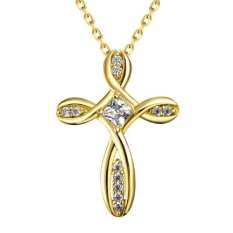 Pesta Lady Liontin Fashion Rantai Wanita Zircon Putih Gold Berlapis Kalung dengan Salib Berbentuk