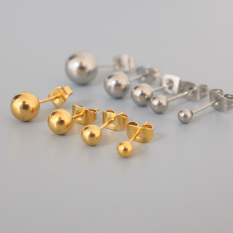 Kacang Polong Emas Korea Modis Gaya Titanium Baja Pria atau Wanita Jarum Anting