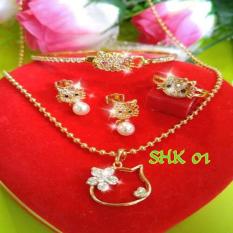 Perhiasan Hello Kitty Dewasa Set Lapis Emas Hadiah Anak Remaja SHK01