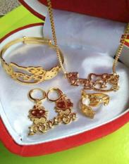 Perhiasan Ukir Nama Lapis Emas Satu Set Kalung Gelang Anting Cincin Motif Hello Kitty
