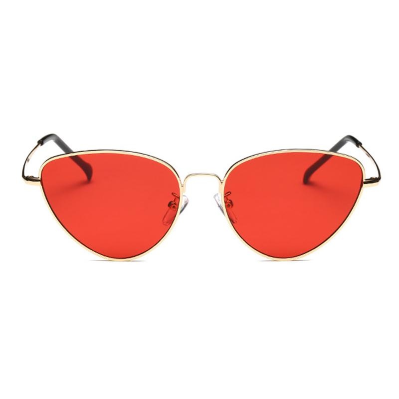 Personalized Color Film Sunglasses New Metal Cat Eye Style Men and Women Sunglasses - Gold Frame Jelly Red Lens - intl