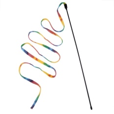 Kucing Peliharaan Mainan Rainbow Cloth Stripe Tease Kucing Rod Teaser Mainan (Multicolor)-Intl