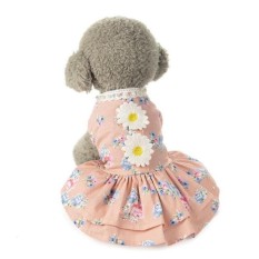 Pet Renda-pemangkasan Ruffle Motif Bunga Dress Kucing Putri Rok Puppy Sunflower Party Tutu Gaun Musim Panas Pakaian Warna: Pink Ukuran: L-Intl