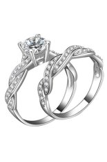 Phoenix B2C 2 Pcs Wanita 925 Sterling Rhinestone Berlapis Perak Cincin Pernikahan Set (US 6)