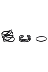 Phoenix B2C 3 Pcs Wanita Hitam Stack Polos Di Atas Buku Lingkaran Midi Jari Tip Cincin Set