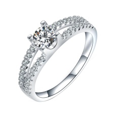 Phoenix B2C Elegan Bridal Pertunangan Hollow Mengkilap Cubic Zirconia CZ Cincin Berlapis Emas Putih 17mm (Silver) -Intl