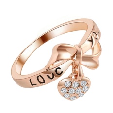 Phoenix B2C Lady Fashion Cinta Surat Busur-Simpul Rose Emas Plated Rhinestone Wedding Ring Hadiah 8 (GOLDEN) -Intl