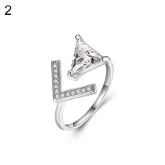 Phoenix B2C Lady Unik Segitiga Geometris Zircon Arrow Pertunangan Band Open Finger Ring 19mm (Perak)-Intl