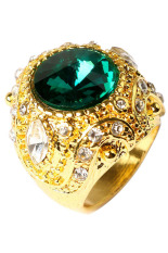 Phoenix B2C Pria Mewah Besar Resin Crown Paduan Berlapis Emas Cincin Perhiasan (Hijau)