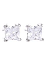 Phoenix B2C Wanita 925 Sterling Silver Disepuh Clear Square Cubic Zirkonia Anting Giwang Telinga