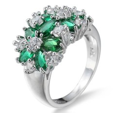 Phoenix B2C Women Fashion 925 Sterling Silver Plated Rhinestone Wedding Knuckle Finger Ring 6 (Green) - intl