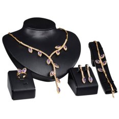 Phoenix B2C Perjamuan Partai Wanita Cubic Zirkonia Kalung Anting Gelang Cincin Perhiasan Emas Set