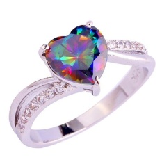 Phoenix B2C Women Fashion Rainbow Warna Jantung Rhinestone Pertunangan Kawin Cincin 7-Intl