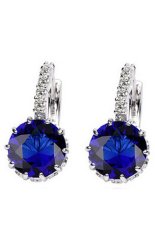 Phoenix B2C Wanita Perhiasan Hadiah 9 K Emas Besar Berlapis Zirkon Berlian Imitasi Huggie Anting (Royal Blue)