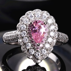 Warna Merah Muda Kubik Zircon Cincin Berlebihan Model Wanita Air Drop 8mm Batu Pernikahan Rings untuk Wanita Putih Emas Warna Ring-Internasional
