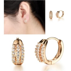 Berlapis 18 K Emas Bertatahkan Eropa dan Amerika Serikat Sederhana Bagian Bertabur Berlian Alergi Earrings Temperamen Manis Bride Earrings-Intl