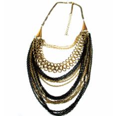 Pokiegold Necklace Fashion Zanna - Rantai Panjang Multilayer - Black Gold