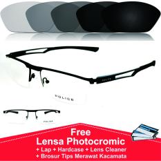 POL67085 Frame Kacamata Half Formal Photocromic / Photogrey / Fotogrey Minus Anti Radiasi Komputer Berubah Warna