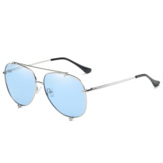 Polarized Sunglasses Fashion Ocean Lens Men & Women Fashion Tombs Retro Sunglasses WD0907-05(Silver frame sky blue film) - intl