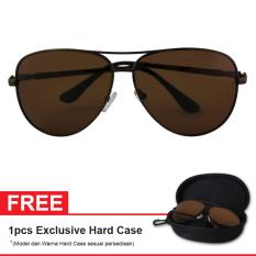 Polarized Sunglasses UV 400 HD Night 002 810 BRW Free Exclusive Hard Case - Kacamata Pria & Wanita - Coklat
