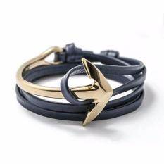 Premium Gelang Tali Kulit Kepala Jangkar Navy/Gold
