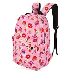 Gaya Preppy Cetak Pola Backpack Portable Zipper Tas Sekolah untuk Anak-anak (lipstik Cetak)-Intl